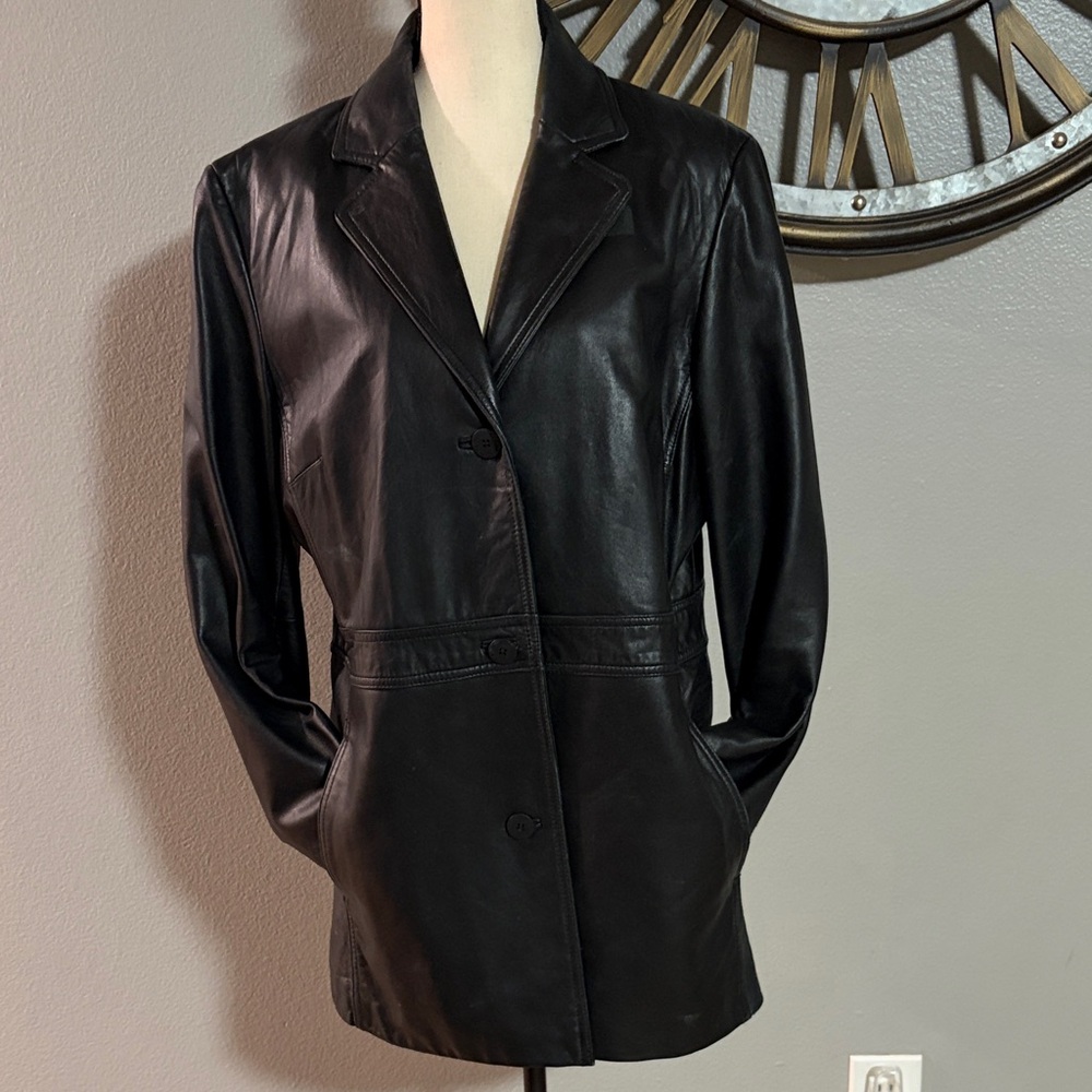 NINE WEST Black Leather Women's Jacket - Picture 3 of 13